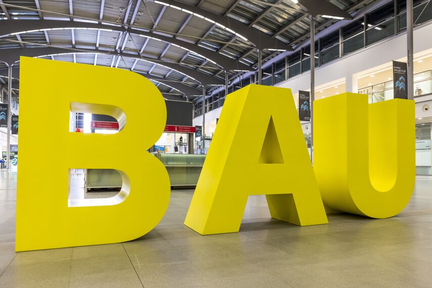 The BAU Munich logo at the venue.